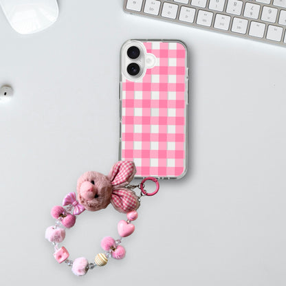 Strawberry Picnic Checks Charm Case - Silicone Clear Case with Charm
