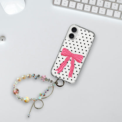 Pretty in Polka Pink Bow Charm Case - Silicone Clear Case with Charm