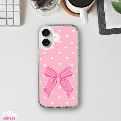 Soft Hearts & Pink Bow Charm Case - Silicone Clear Case with Charm