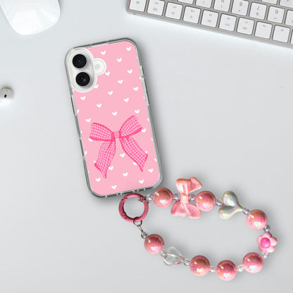Soft Hearts & Pink Bow Charm Case - Silicone Clear Case with Charm