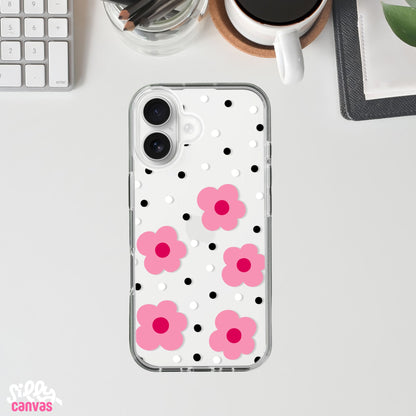 Flower Polka Dots Charm Case - Silicone Clear Case with Charm