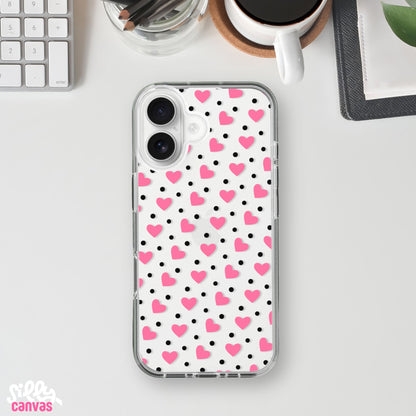 Hearts Charm Case - Silicone Clear Case with Charm