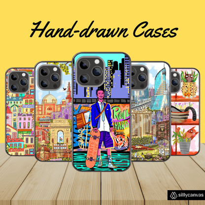Hand-drawn Glass Phone Case - Coffee in Space