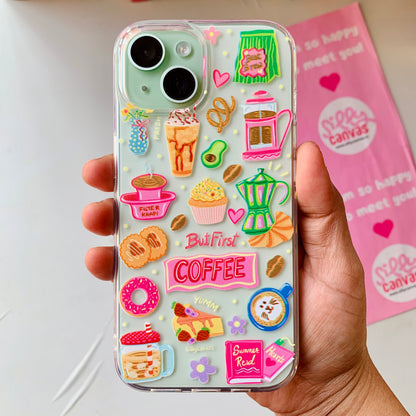 Coffee Lover clear silicone phone case with cute coffee design - soft TPU protective cover