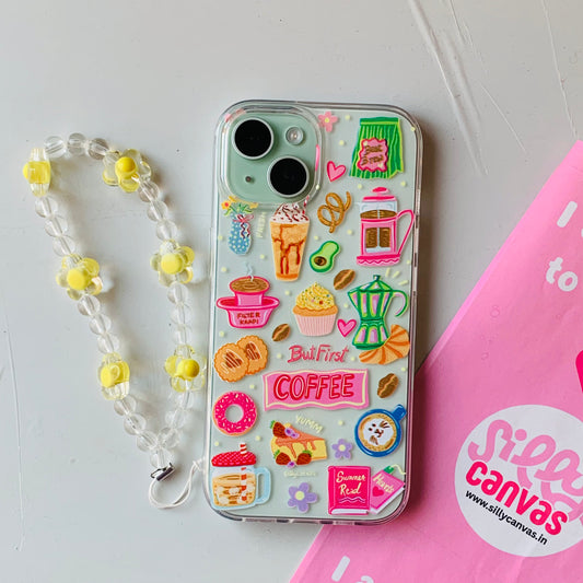 Silicone Clear Case with Yellow Charm Coffee Lover