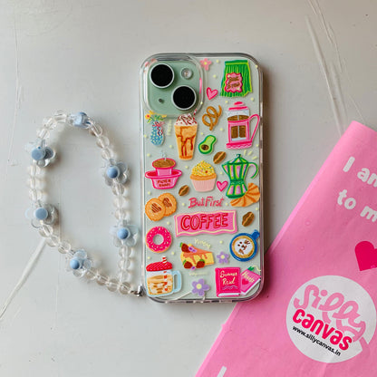 Pale Blue Floral phone charm transparent beads