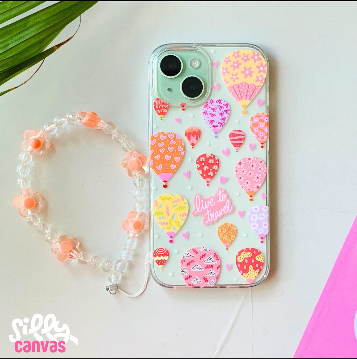 Orange Floral phone charm transparent beads