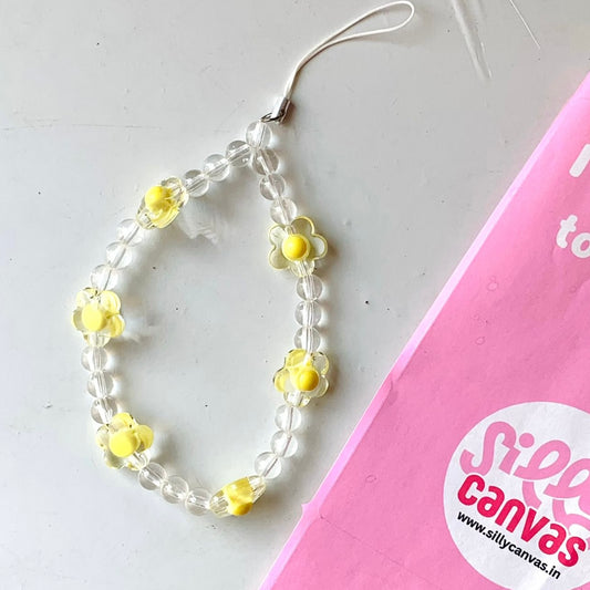 Bright Yellow Floral phone charm transparent beads