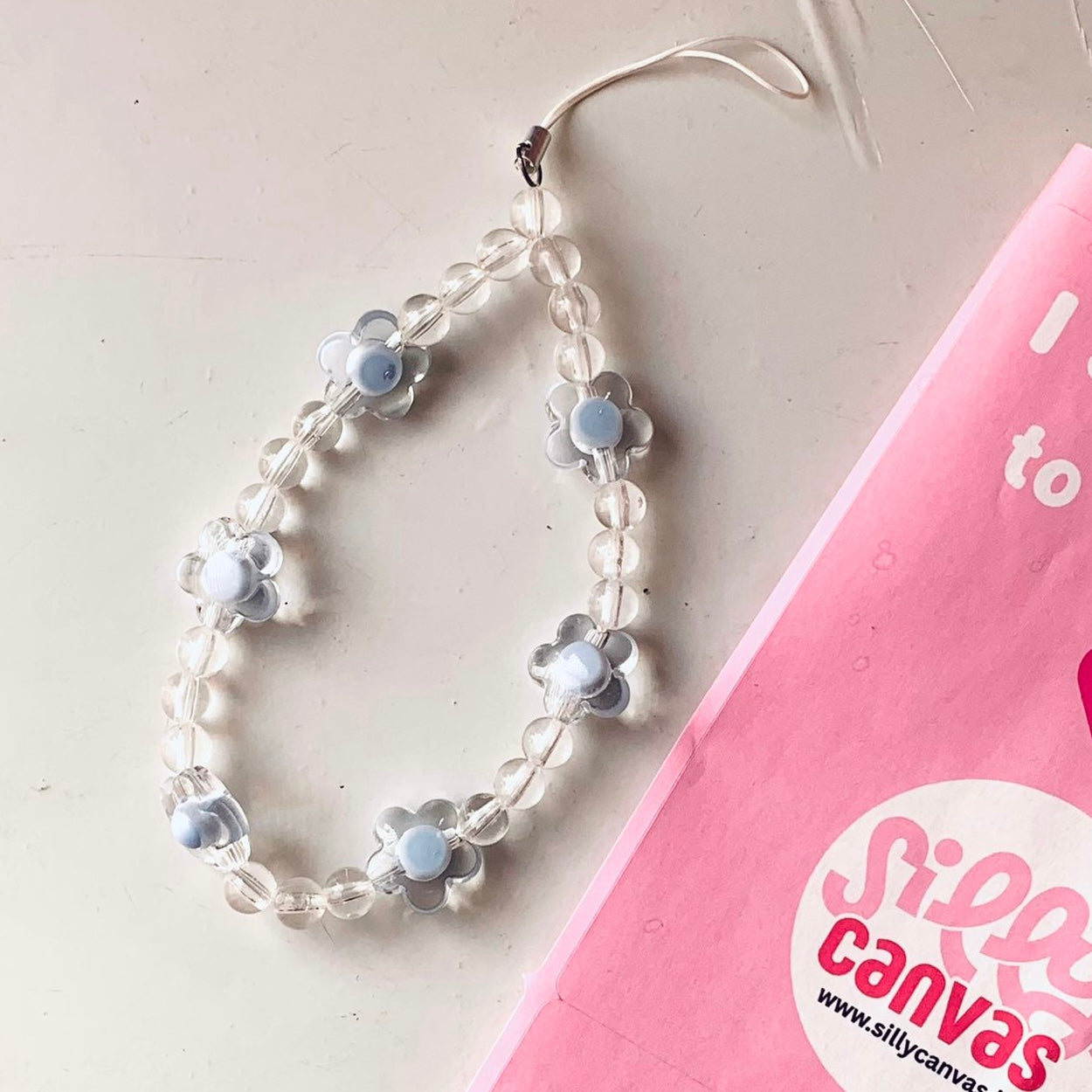 Pale Blue Floral phone charm transparent beads