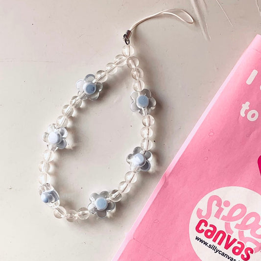 Pale Blue Floral phone charm transparent beads