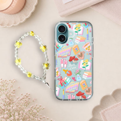 Book Lover Pattern Silicone Clear Case with Yellow Charm