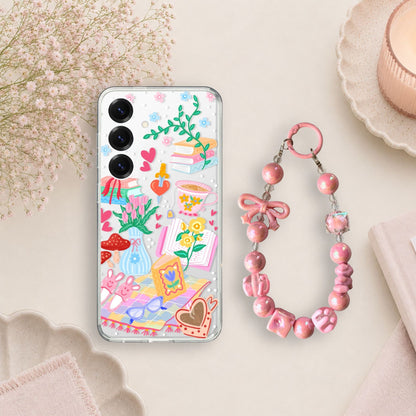 Romance Book Lover Clear Silicone Phone Case with Pink Bow Charm