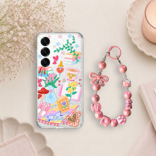 Romance Book Lover Clear Silicone Phone Case with Pink Bow Charm