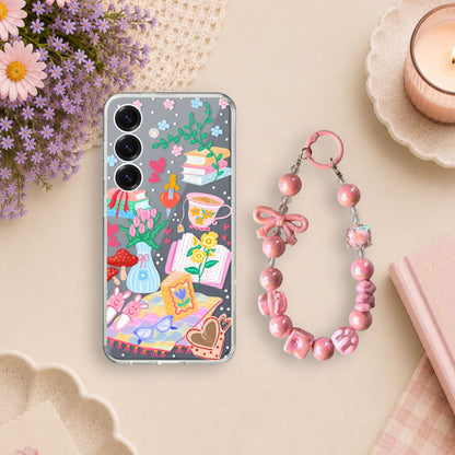 Romance Book Lover Clear Silicone Phone Case with Pink Bow Charm