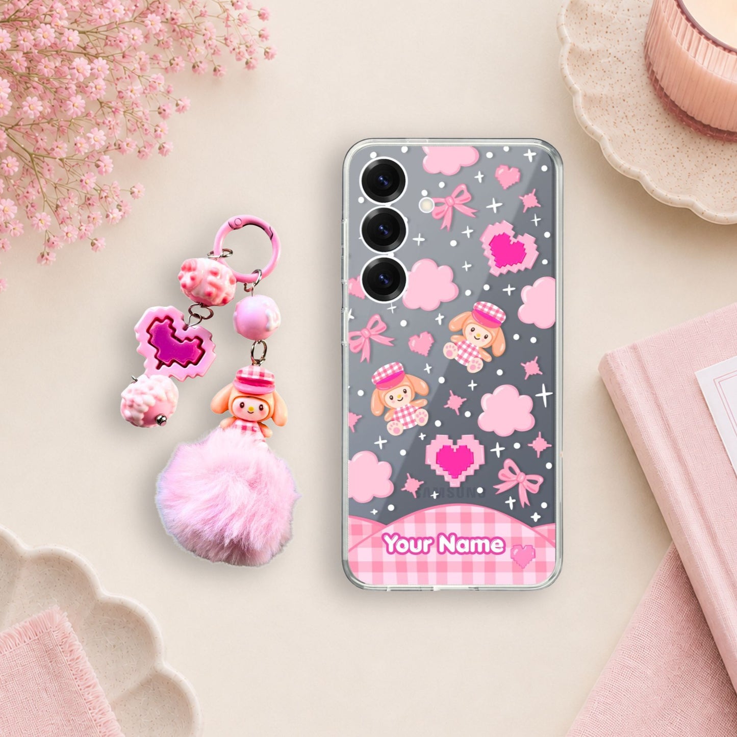 Custom Name Kawaii Melody Clear Silicone Phone Case with Charm