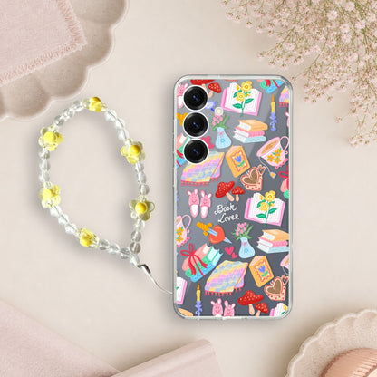 Book Lover Pattern Silicone Clear Case with Yellow Charm