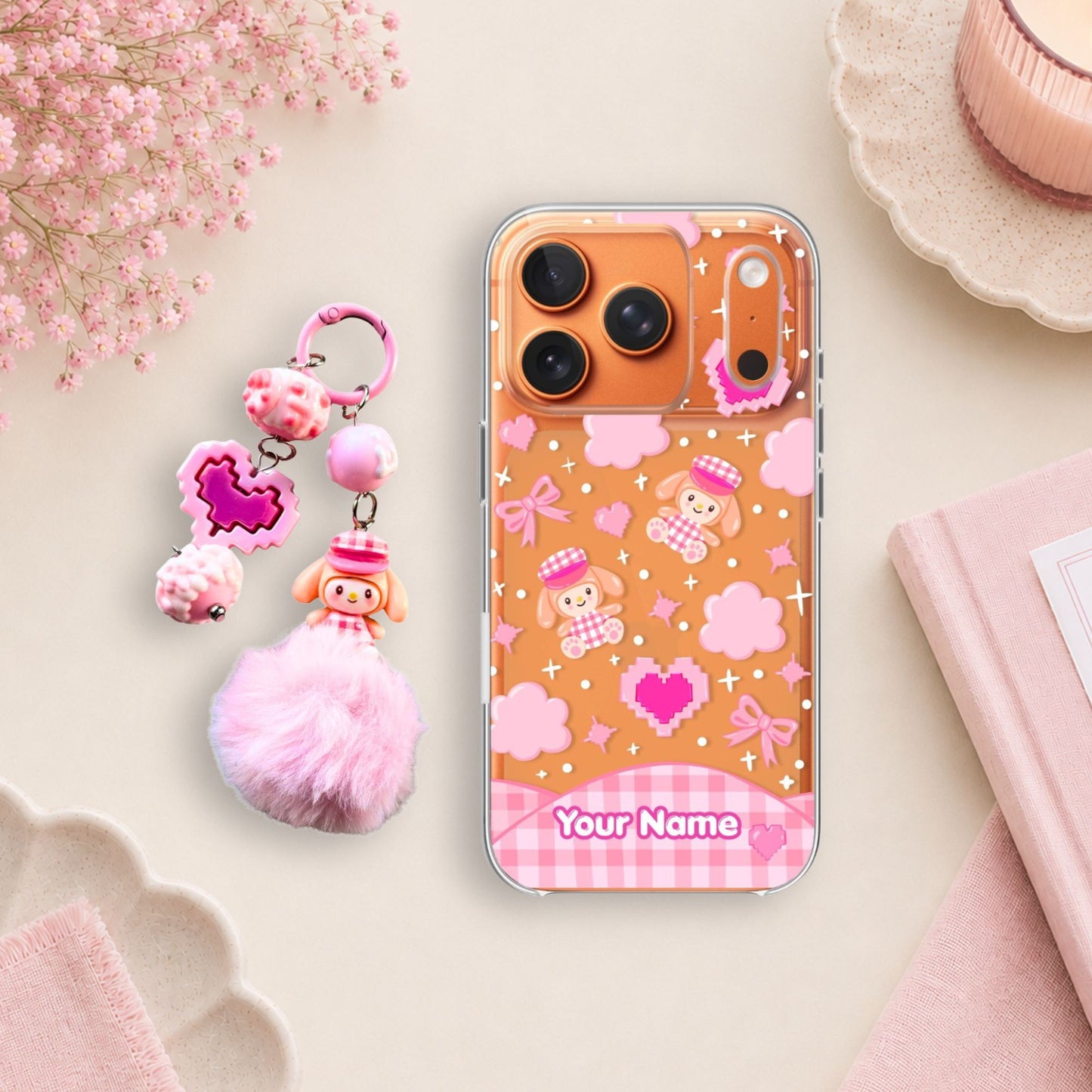 Custom Name Kawaii Melody Clear Silicone Phone Case with Charm