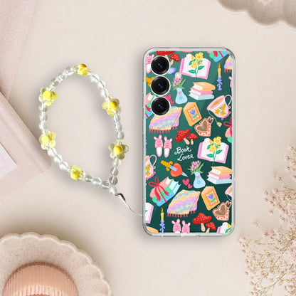 Book Lover Pattern Silicone Clear Case with Yellow Charm