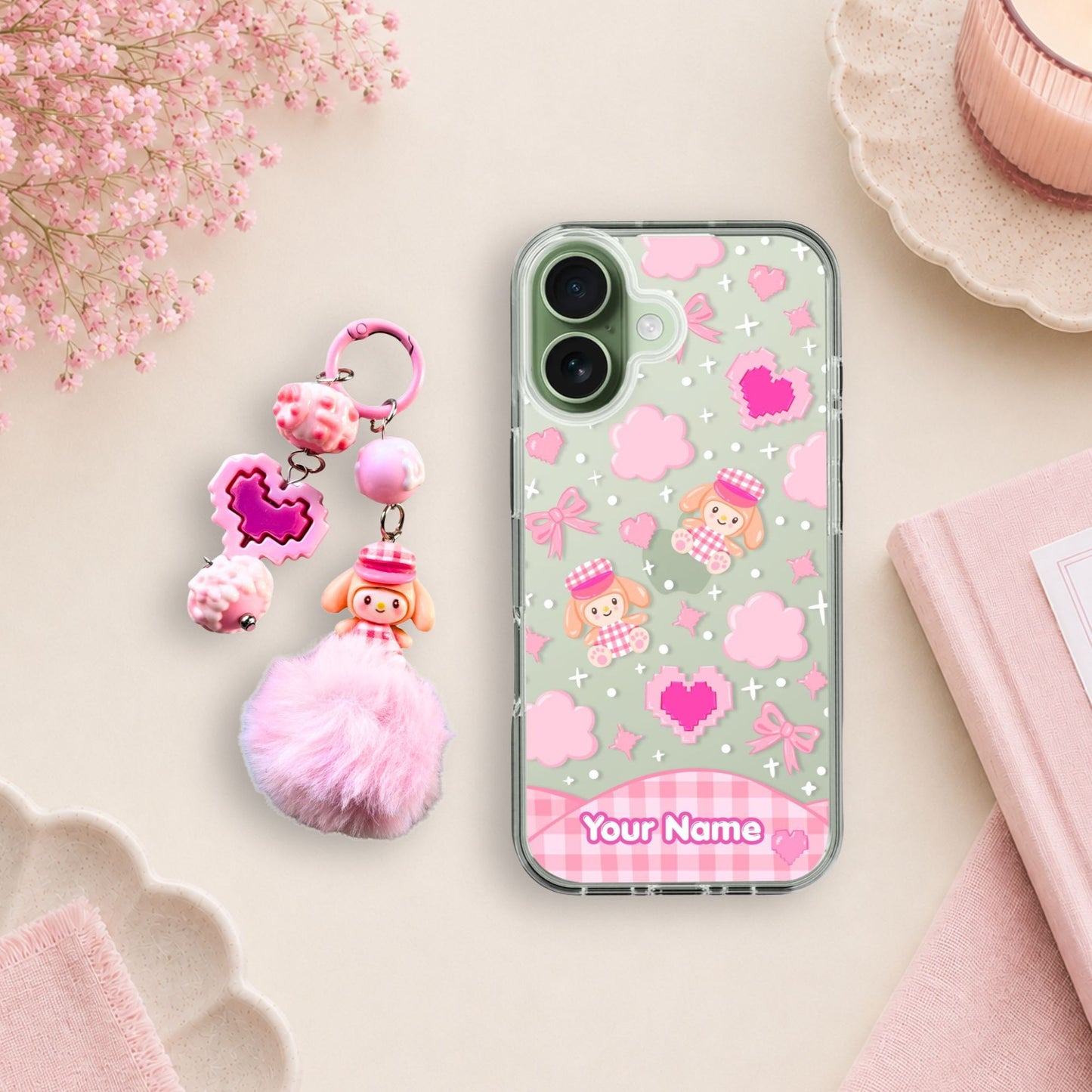 Custom Name Kawaii Melody Clear Silicone Phone Case with Charm