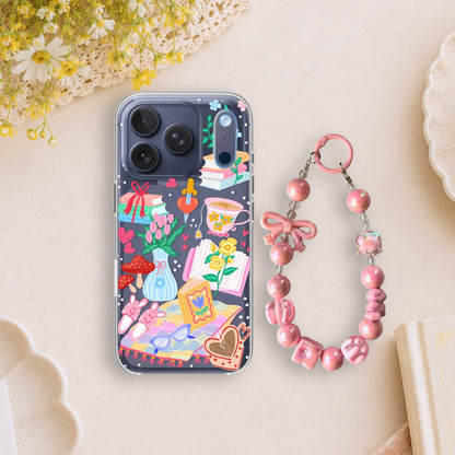 Romance Book Lover Clear Silicone Phone Case with Pink Bow Charm