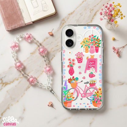 Silicone Clear Case with Pink Charm Flower Market