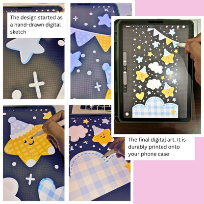Cute Waffle Star Clear Silicone Phone Case with Small Charm