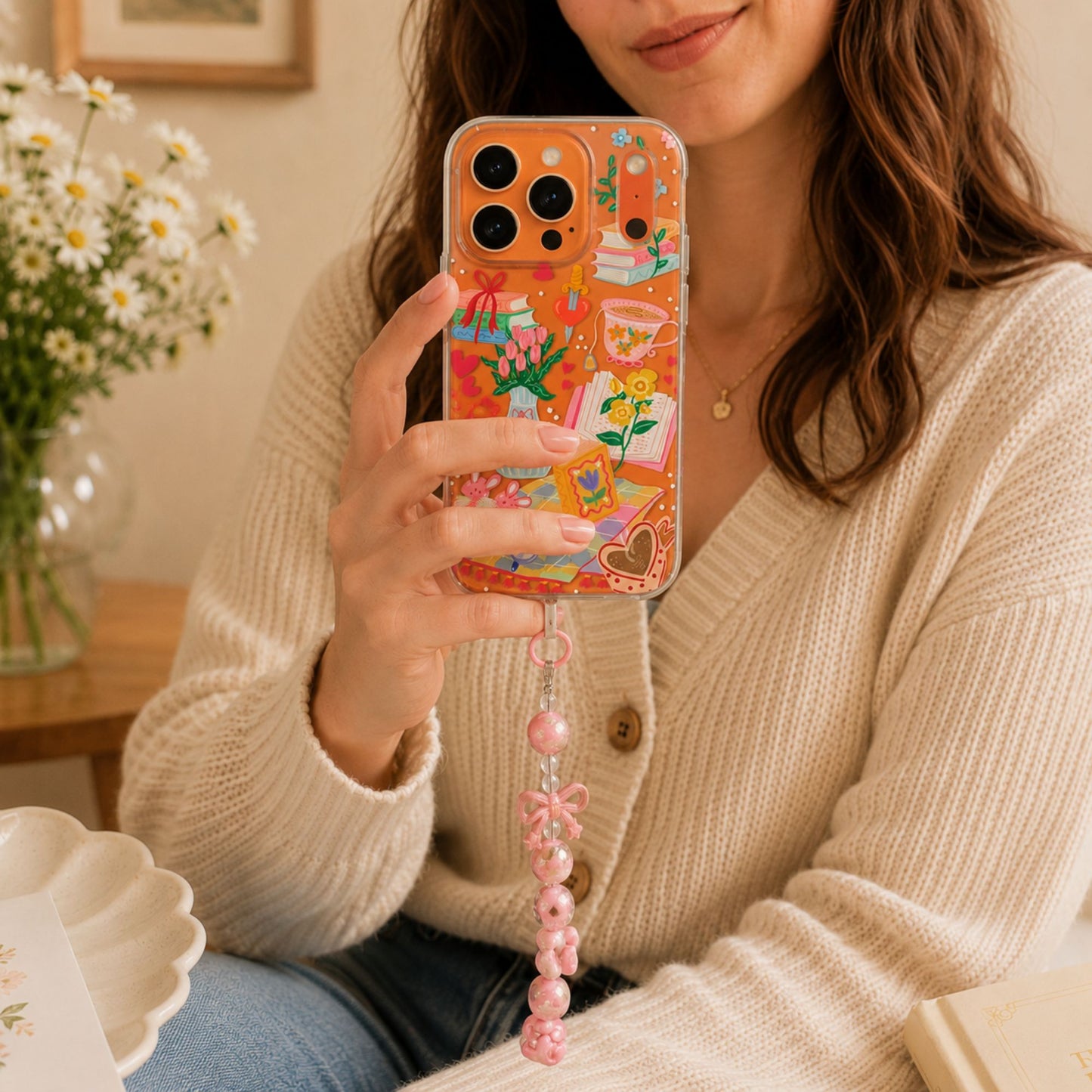 Romance Book Lover Clear Silicone Phone Case with Pink Bow Charm