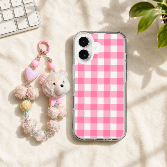 Strawberry Picnic Checks Charm Case - Silicone Clear Case with Charm