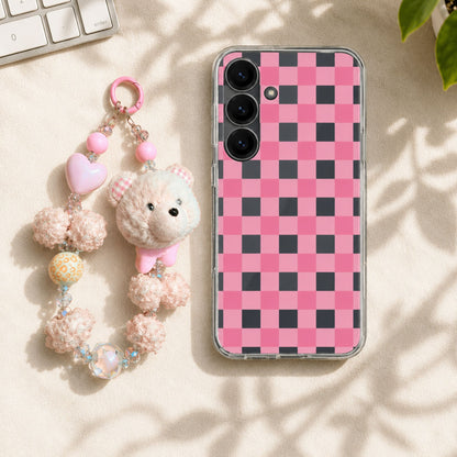 Strawberry Picnic Checks Charm Case - Silicone Clear Case with Charm
