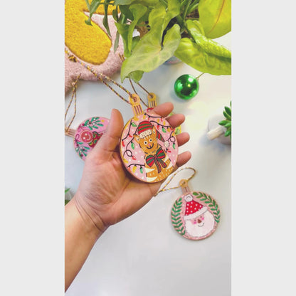 Set of 4 - Hand-painted Christmas Ornaments (Pink & Red)