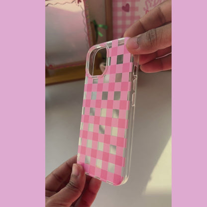 Strawberry Picnic Checks Charm Case - Silicone Clear Case with Charm