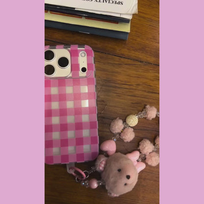Strawberry Picnic Checks Charm Case - Silicone Clear Case with Charm