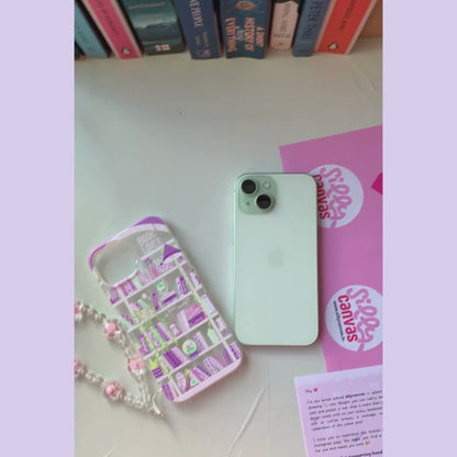 Silicone Clear Case with Pink Charm Booklovers Purple