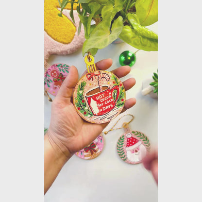 Set of 4 - Hand-painted Christmas Ornaments (Pink & Red)